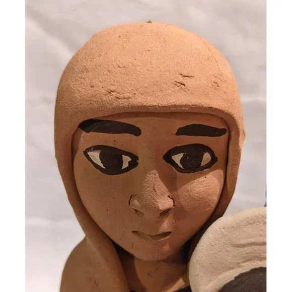 Vtg Pottery Peruvian Clay Folk Art Mary Joseph Baby Jesus Nativity Statue 9" - Picture 4 of 16